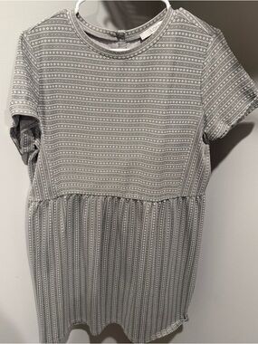 LOFT Gray Striped Geometric Babydoll Dress